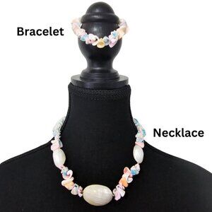 Vintage 1980's Seashell Necklace and Bracelet Set handmade from the Philippines